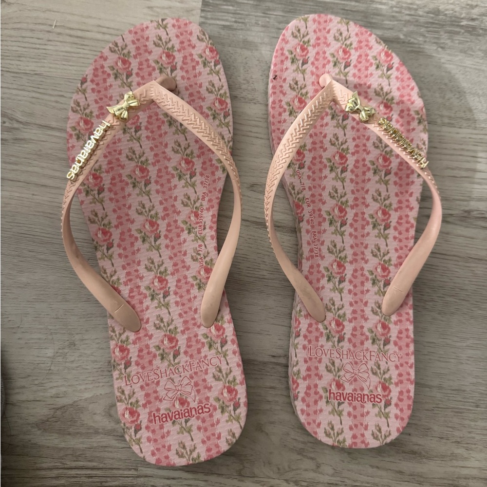 Havaianas Pink Floral Flip Flops Loveshack fancy